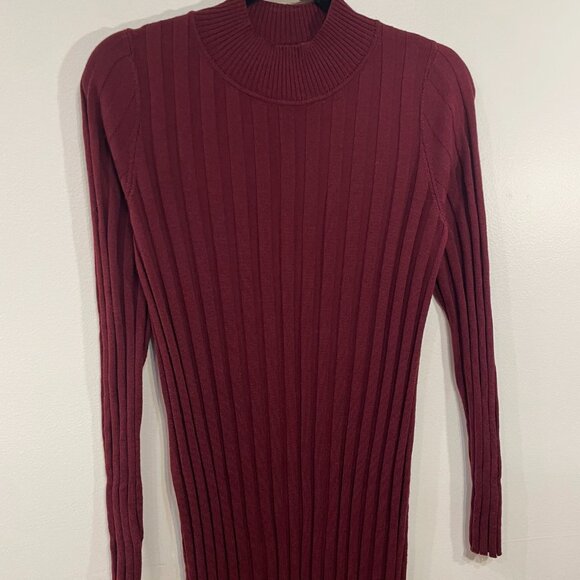 EUC Sezane Katrina Merino Wool Ribbed Mock Neck Midi Dress Burgundy Medium - Picture 5 of 8